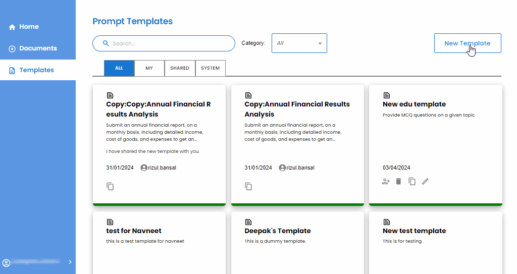 create new template- prompt management tool
