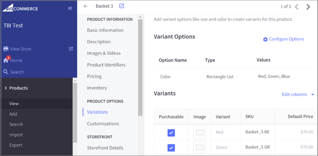 Variants in BigCommerce V3 product experience