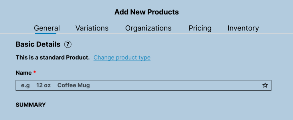 general tab in woocommerce new product editor