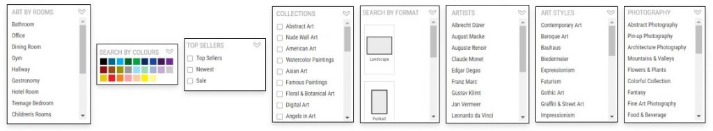Various filters for shopping paintings 